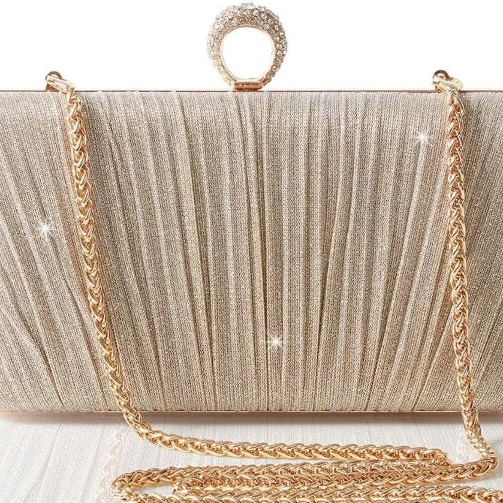 Women Clutch Purse Glitter Pleated Evening Bag for Party Prom Wedding